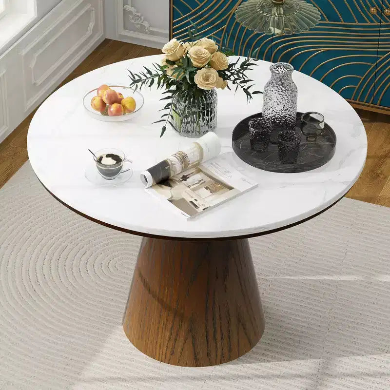 Okak 46.5/45 Inch Retro Round Dining Table Minimalist Elegant Kitchen Table for 4 for Kitchen and Dining Room