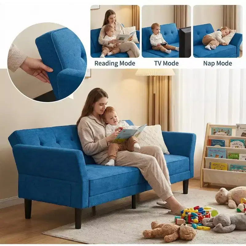 GustoWave 89 Convertible Futon Sofa Bed - Adjustable Backrest & Armrest for Living Room, Bedroom or Apartments