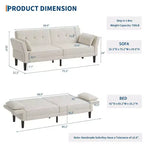 GustoWave 89 Convertible Futon Sofa Bed - Adjustable Backrest & Armrest for Living Room, Bedroom or Apartments