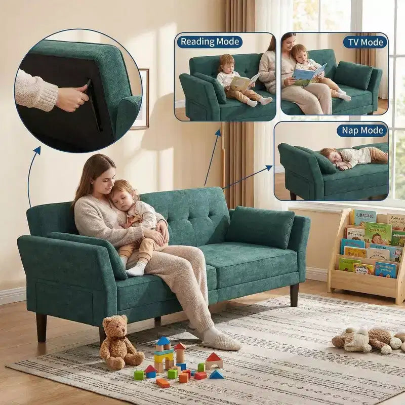 GustoWave 89 Convertible Futon Sofa Bed - Adjustable Backrest & Armrest for Living Room, Bedroom or Apartments