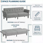 GustoWave 89 Convertible Futon Sofa Bed - Adjustable Backrest & Armrest for Living Room, Bedroom or Apartments