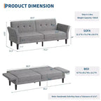 GustoWave 89 Convertible Futon Sofa Bed - Adjustable Backrest & Armrest for Living Room, Bedroom or Apartments