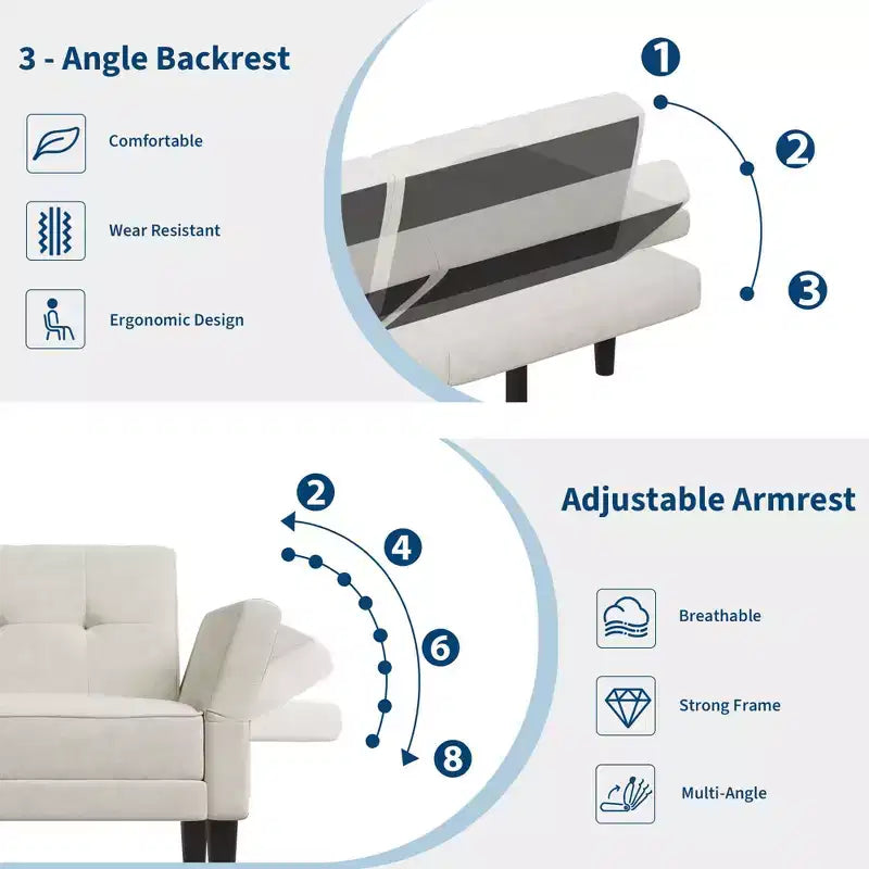 GustoWave 89 Convertible Futon Sofa Bed - Adjustable Backrest & Armrest for Living Room, Bedroom or Apartments