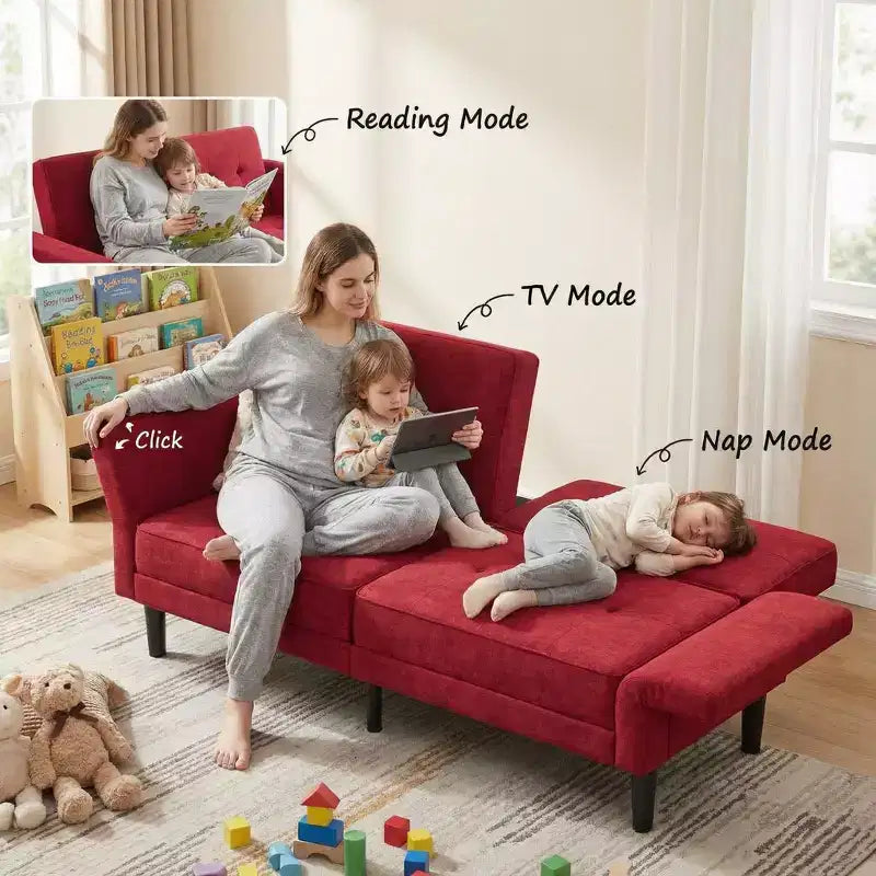 GustoWave 89 Convertible Futon Sofa Bed - Adjustable Backrest & Armrest for Living Room, Bedroom or Apartments