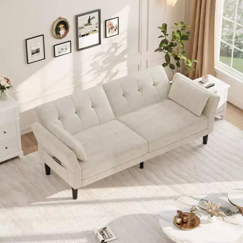 GustoWave 89 Convertible Futon Sofa Bed - Adjustable Backrest & Armrest for Living Room, Bedroom or Apartments
