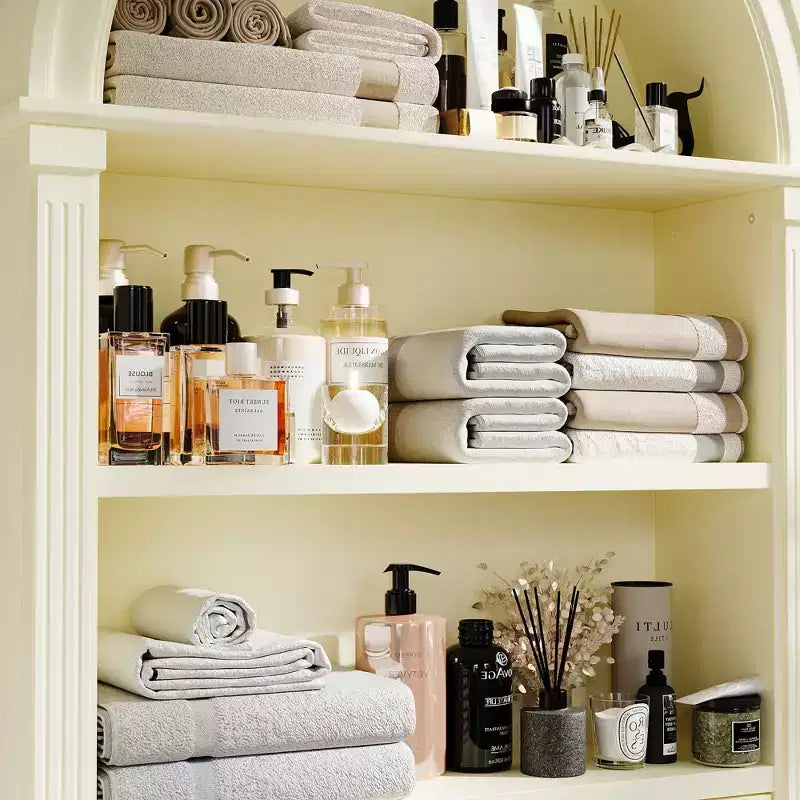 Meuble de Rangement et Vitrine de Salle de Bain Classique Crème Arqué Famapy - Organisateur Élégant pour la Maison