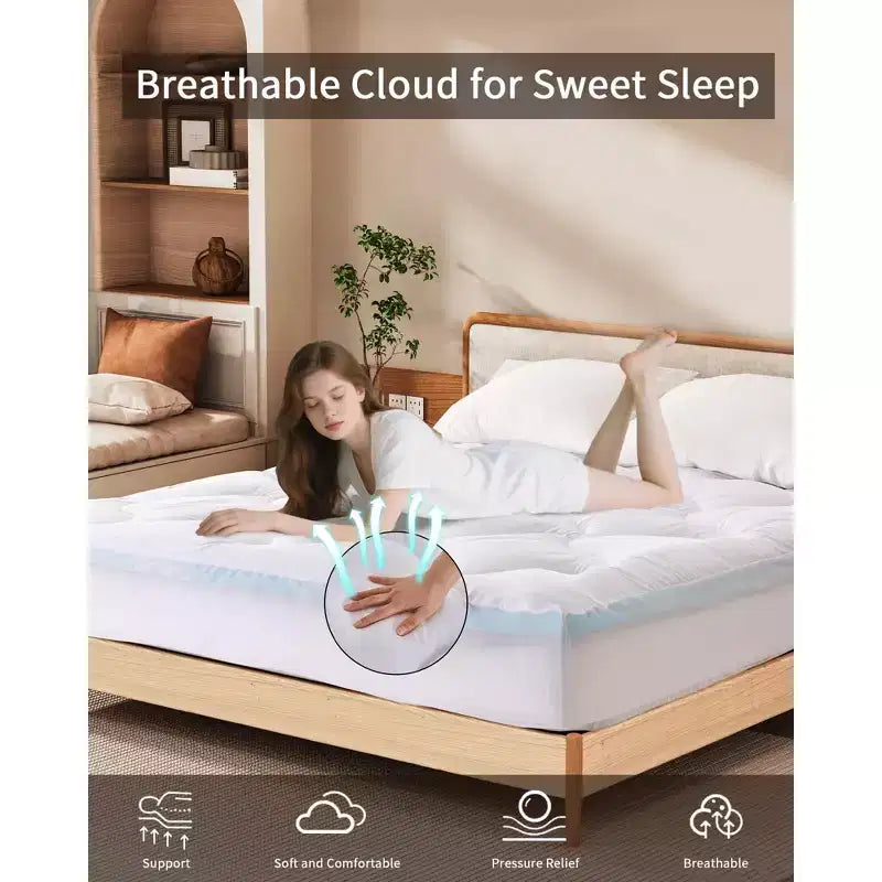 Dyonery 3/4 Inch Memory Foam Mattress Topper , 2 Inch Cooling 5-Zone Gel Memory Foam Plus 1 Inch Down Alternative Pillow Top Mattress Topper