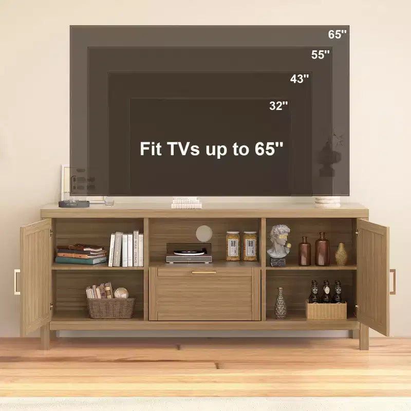 Meuble TV, Meuble TV de style ferme pour téléviseurs de 65 pouces - Console multimédia avec rangement et étagères réglables