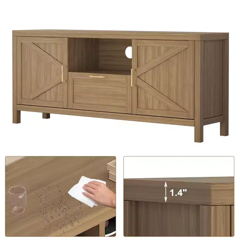 Meuble TV, Meuble TV de style ferme pour téléviseurs de 65 pouces - Console multimédia avec rangement et étagères réglables