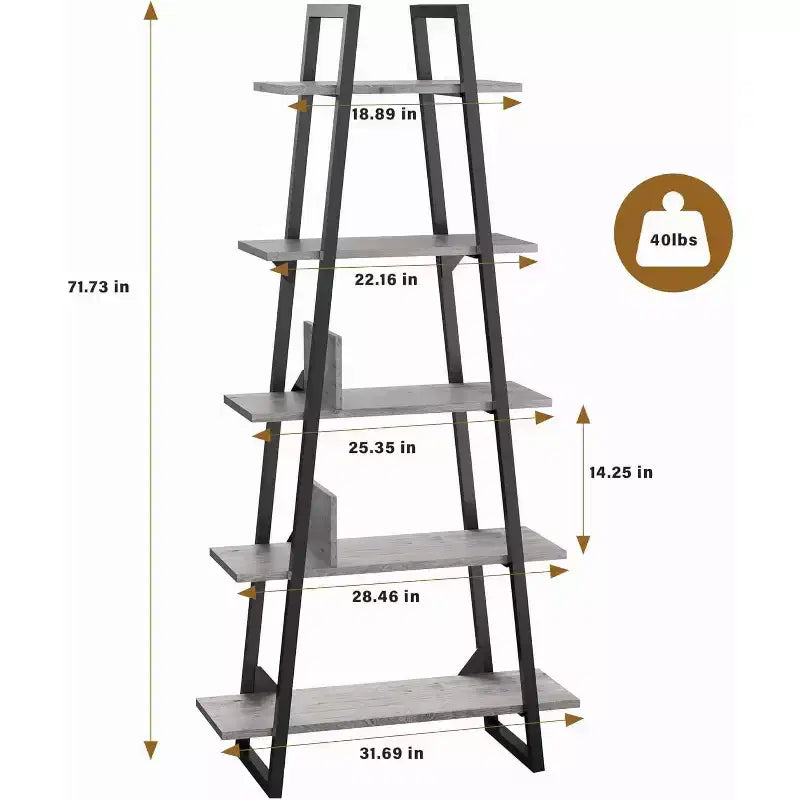 5 Tier Bookshelf, 71 Tall Industrial Large Bookcase Large Etagere Bookshelf, Freestanding Open Wide Book Shelf, Modern Book Case for Living Room