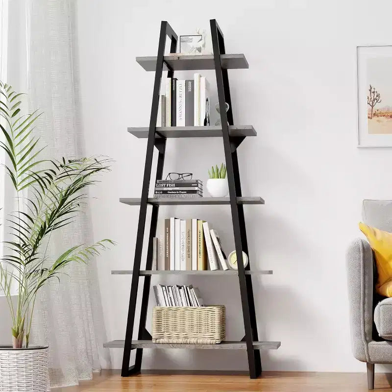 5 Tier Bookshelf, 71 Tall Industrial Large Bookcase Large Etagere Bookshelf, Freestanding Open Wide Book Shelf, Modern Book Case for Living Room