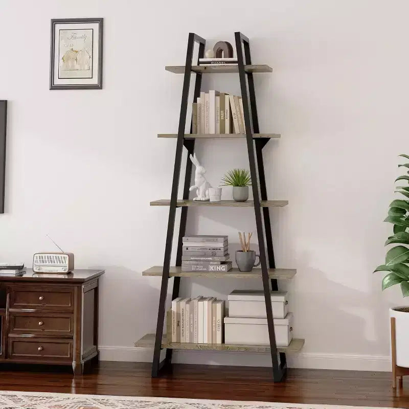 5 Tier Bookshelf, 71 Tall Industrial Large Bookcase Large Etagere Bookshelf, Freestanding Open Wide Book Shelf, Modern Book Case for Living Room
