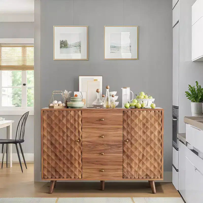 47.2 W Sideboard Buffets Cabinet with 4 Drawers, Buffets Cabinet with Storage, Wood Farmhouse, Buffet Cabinets with Storage 2 Door for Living Room
