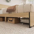 Cadre de lit plateforme pleine grandeur Acekool avec tête de lit en rotin, 2 tiroirs, lattes en bois robustes, design silencieux, pas besoin de sommier tapissier
