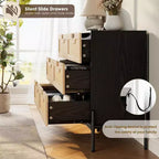Commode en rotin naturel à 6 tiroirs, commode en bois, armoire de rangement de style ferme avec pieds en métal