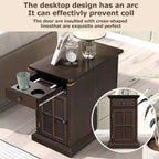Zeus & Ruta Classic Vintage End Table with USB Ports, Multifunctional Drawer with Cup Holders for Living Room