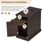 Zeus & Ruta Classic Vintage End Table with USB Ports, Multifunctional Drawer with Cup Holders for Living Room