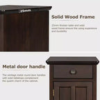 Zeus & Ruta Classic Vintage End Table with USB Ports, Multifunctional Drawer with Cup Holders for Living Room
