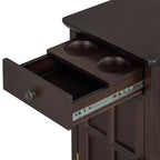 Zeus & Ruta Classic Vintage End Table with USB Ports, Multifunctional Drawer with Cup Holders for Living Room