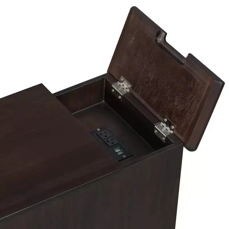 Zeus & Ruta Classic Vintage End Table with USB Ports, Multifunctional Drawer with Cup Holders for Living Room