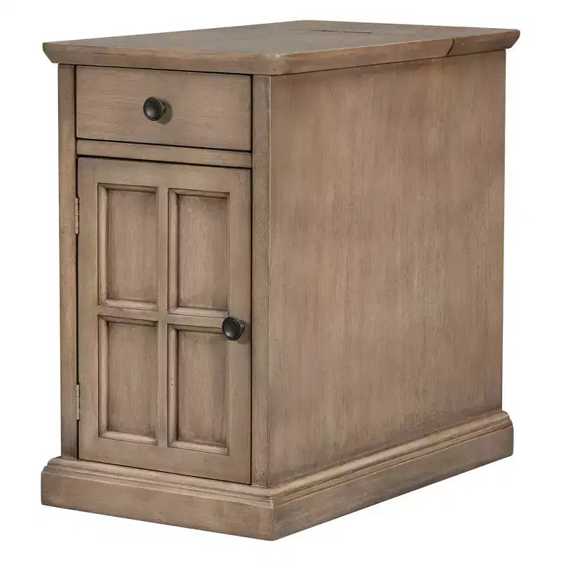 Zeus & Ruta Classic Vintage End Table with USB Ports, Multifunctional Drawer with Cup Holders for Living Room