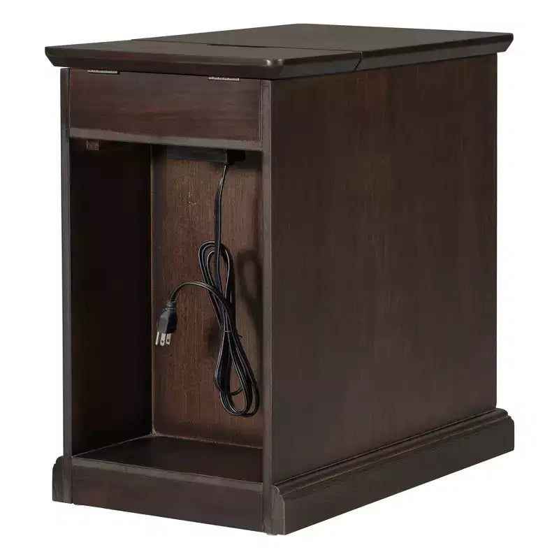 Zeus & Ruta Classic Vintage End Table with USB Ports, Multifunctional Drawer with Cup Holders for Living Room