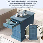 Zeus & Ruta Classic Vintage End Table with USB Ports, Multifunctional Drawer with Cup Holders for Living Room