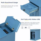 Zeus & Ruta Classic Vintage End Table with USB Ports, Multifunctional Drawer with Cup Holders for Living Room