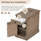 Zeus & Ruta Classic Vintage End Table with USB Ports, Multifunctional Drawer with Cup Holders for Living Room