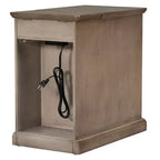 Zeus & Ruta Classic Vintage End Table with USB Ports, Multifunctional Drawer with Cup Holders for Living Room