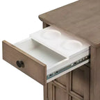 Zeus & Ruta Classic Vintage End Table with USB Ports, Multifunctional Drawer with Cup Holders for Living Room