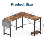 Bestier L Shaped Computer Desk, 50 inch L Shaped Desk with Reversible Shelves and Side Bag, Gaming Desk Study Writing Table for Home Office Bedroom