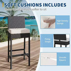 GustoWave Set of 2 patio wicker bar stools with cushions, no arms, for backyards and poolside
