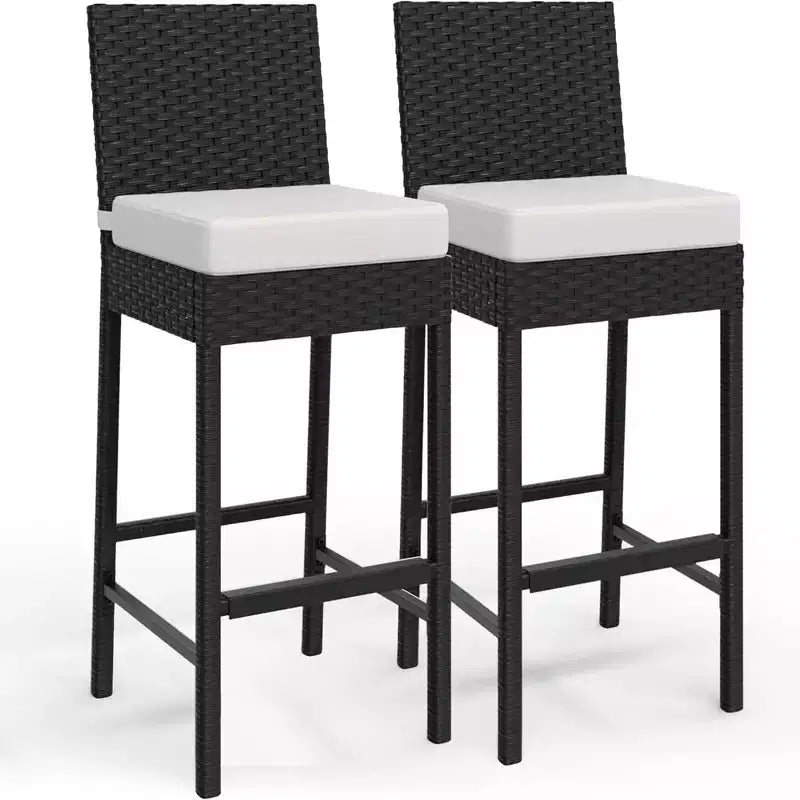 GustoWave Set of 2 patio wicker bar stools with cushions, no arms, for backyards and poolside