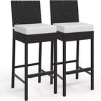 GustoWave Set of 2 patio wicker bar stools with cushions, no arms, for backyards and poolside