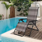 GustoWave Foldable Rattan Reclining Lounge Chair with Wide Armrests and Locking System, Perfect for Poolside, Backyard, Garden, or Balcony