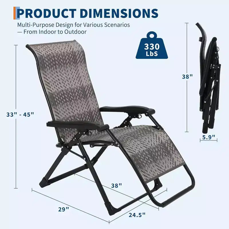 GustoWave Foldable Rattan Reclining Lounge Chair with Wide Armrests and Locking System, Perfect for Poolside, Backyard, Garden, or Balcony