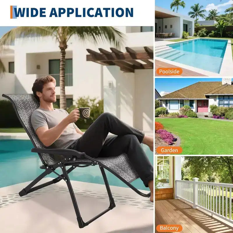 GustoWave Foldable Rattan Reclining Lounge Chair with Wide Armrests and Locking System, Perfect for Poolside, Backyard, Garden, or Balcony