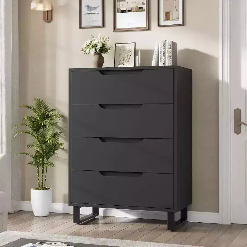 4 Dresser For Bedroom, 41.5 Tall Dresser, Freestanding Vertical Drawer Cabinet With Storage, Wooden Closet Storage Chest For Living Room