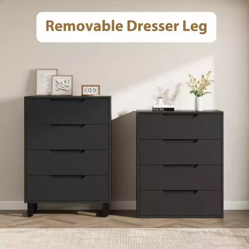 4 Dresser For Bedroom, 41.5 Tall Dresser, Freestanding Vertical Drawer Cabinet With Storage, Wooden Closet Storage Chest For Living Room
