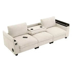 96 W 3-Seat Chenille Sectional Sofa with Bluetooth Speaker, Drop Down Table, USB Charger, and Storage Armrest