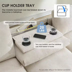 Canapé sectionnel en chenille 3 places 96 W avec haut-parleur Bluetooth, table rabattable, chargeur USB et accoudoir de rangement
