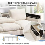 Canapé sectionnel en chenille 3 places 96 W avec haut-parleur Bluetooth, table rabattable, chargeur USB et accoudoir de rangement