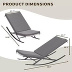 GustoWave Outdoor Rocking Lounge Chair Set of 2, Patio Lounge Chair with Removable Cushions, Perfect for Nap Relaxation, Gray