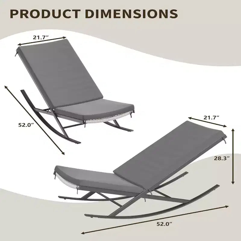 GustoWave Outdoor Rocking Lounge Chair Set of 2, Patio Lounge Chair with Removable Cushions, Perfect for Nap Relaxation, Gray