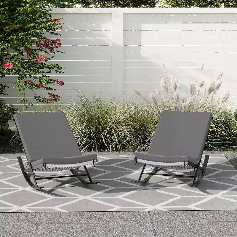 GustoWave Outdoor Rocking Lounge Chair Set of 2, Patio Lounge Chair with Removable Cushions, Perfect for Nap Relaxation, Gray