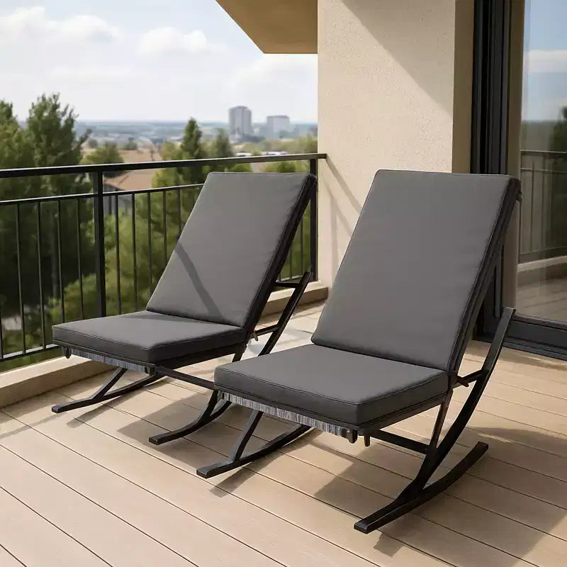 GustoWave Outdoor Rocking Lounge Chair Set of 2, Patio Lounge Chair with Removable Cushions, Perfect for Nap Relaxation, Gray