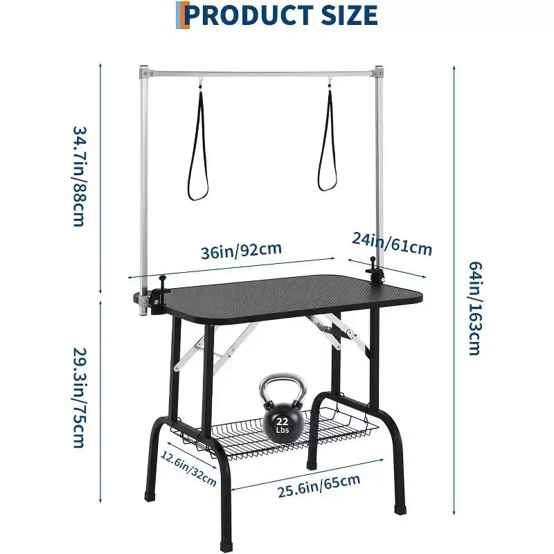 Table de toilettage pliable de 91 cm pour chien avec bras réglables, licol et plateau en maille, capacité statique de 150 kg, pour petits et grands chiens