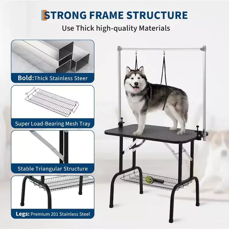 Table de toilettage pliable de 91 cm pour chien avec bras réglables, licol et plateau en maille, capacité statique de 150 kg, pour petits et grands chiens