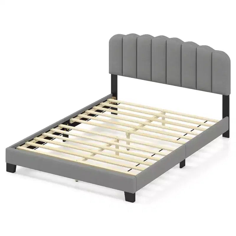 Costway Queen Size Bed Frame Linen Upholstered Platform Bed with Wooden Slat Support